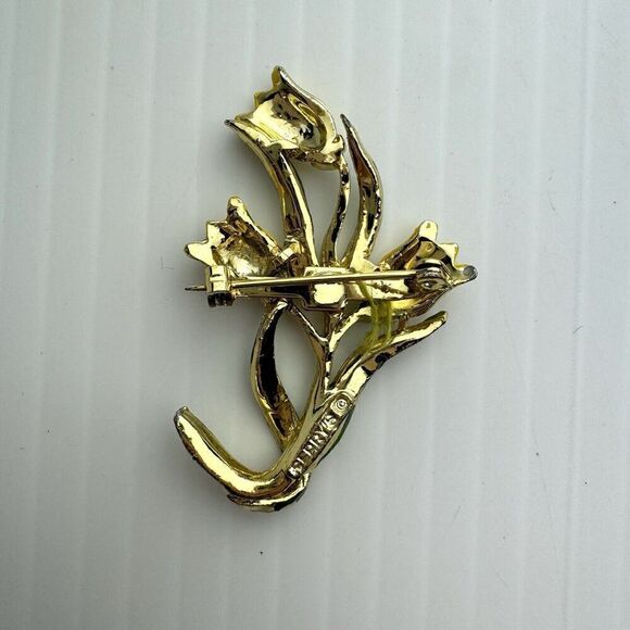 Signed Jerrys Enamel Yellow Flower Brooch Pin Tulip Garden Gold Tone - Picture 4 of 7